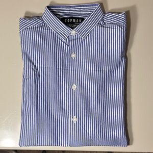 TOPMAN Blue and White Striped Button Down Dress Shirt